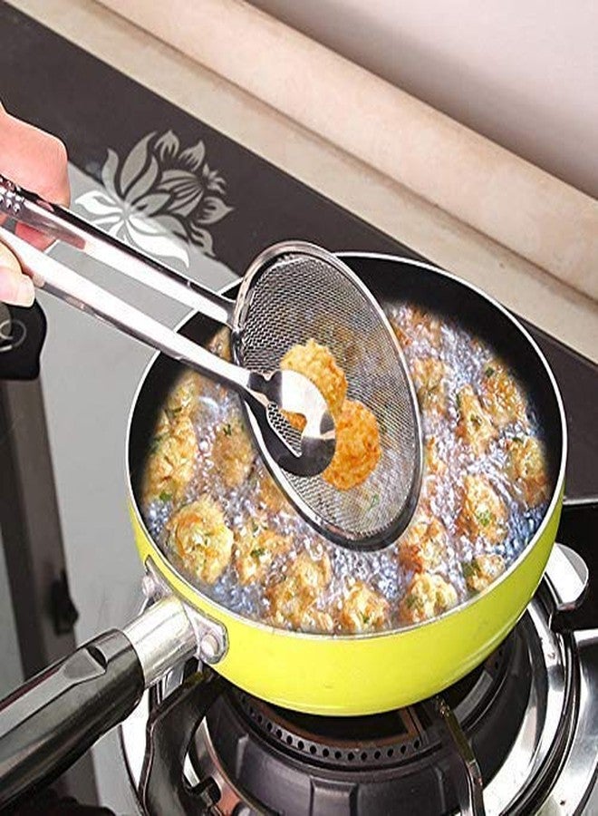 NOBILEA Kitchen Multi-Functional 2 in 1 Fry Tool Filter Spoon Snack Strainer with Clip, Oil Frying BBQ Filter Stainless Steel Mesh Colander Serving Tong Pakkad Strainer Kitchen Tool - Image 2